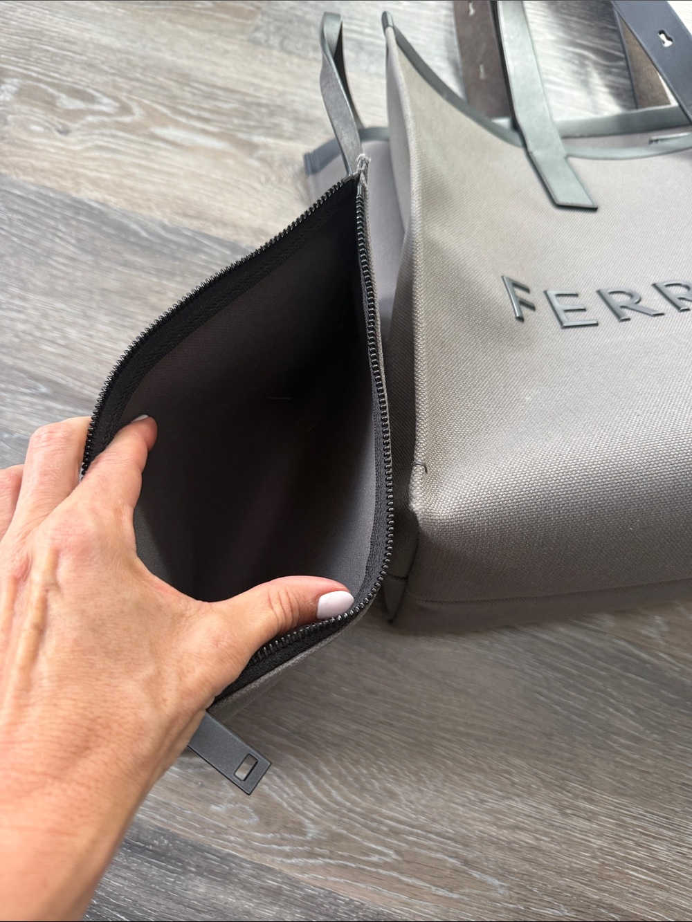 Salvatore Ferragamo Grey and black Canvas Logo Tote with Black Trim - Picture 2 of 8
